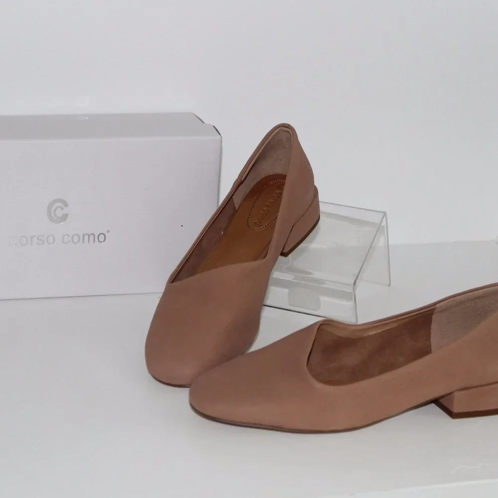 REDUCED CORSO COMO Honey Dew Beige Leather Asymmetr Comfort Pump 9.5 M BETSIE